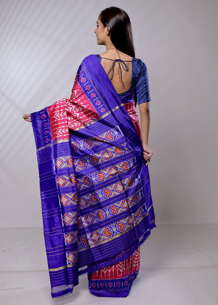 Pink Handloom Ikkat Pure Silk Saree With Blouse Piece - Indian Silk House Agencies