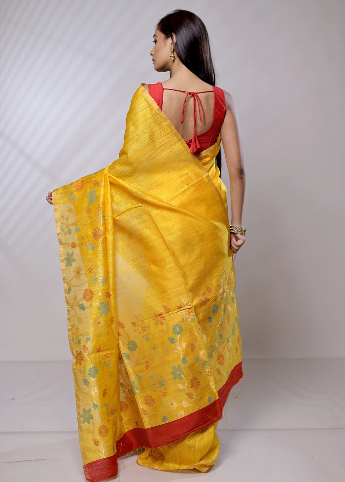 Yellow Handloom Matka Pure Silk Saree With Blouse Piece - Indian Silk House Agencies