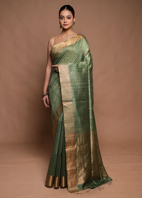 Green Handloom Matka Pure Silk Saree With Blouse Piece