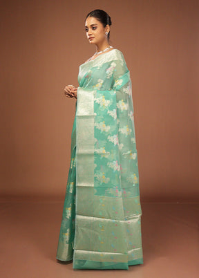 Green Organza Saree With Blouse Piece