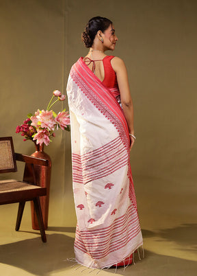 White Khadi Cotton Saree With Blouse Piece