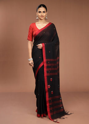 Black Pure Cotton Saree With Blouse Piece