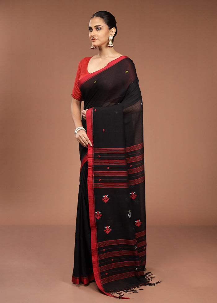 Black Pure Cotton Saree With Blouse Piece
