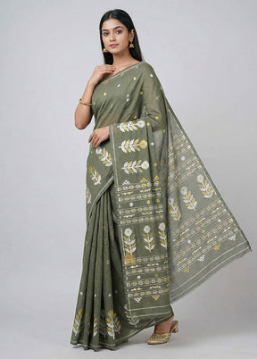 Green Jamdani Cotton Saree Without Blouse Piece
