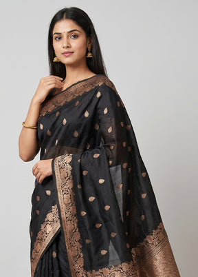 Black Handloom Katan Pure Silk Saree With Blouse Piece