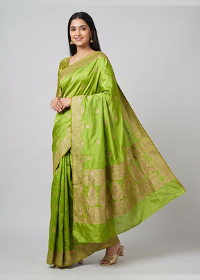 Green Handloom Katan Pure Silk Saree With Blouse Piece