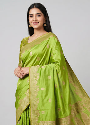 Green Handloom Katan Pure Silk Saree With Blouse Piece