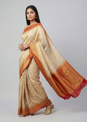 Cream Dupion Silk Saree With Blouse Piece