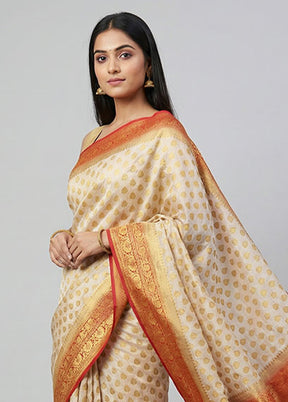 Cream Dupion Silk Saree With Blouse Piece