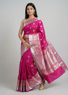 Pink Kanjivaram Silk Saree With Blouse Piece