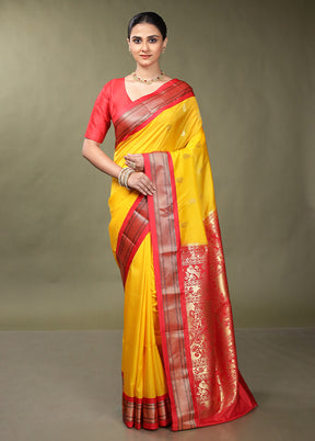 Yellow Kanjivaram Silk Saree With Blouse Piece
