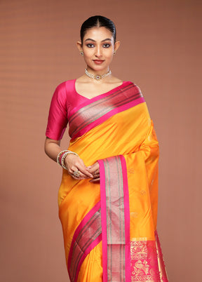 Yellow Kanjivaram Silk Saree With Blouse Piece