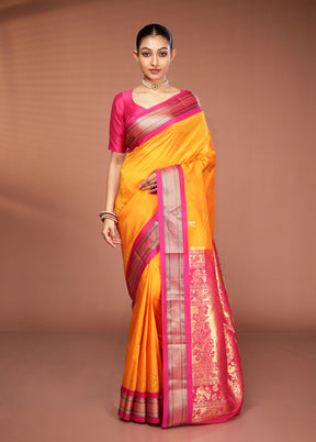 Yellow Kanjivaram Silk Saree With Blouse Piece