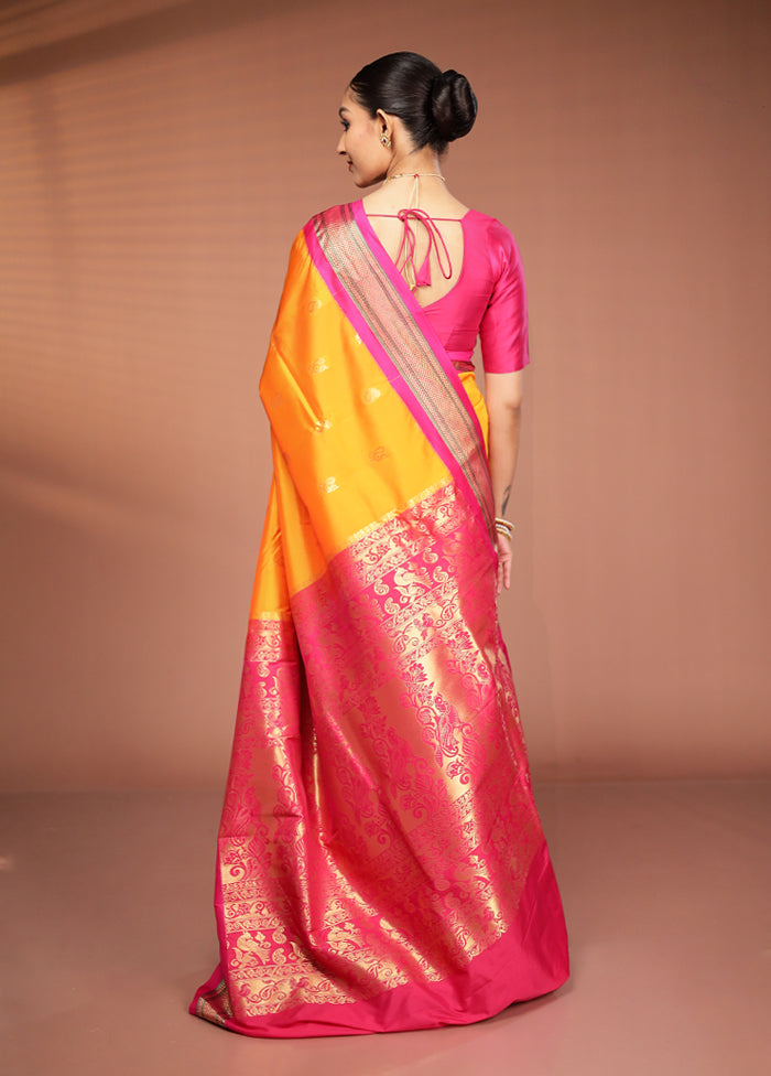 Yellow Kanjivaram Silk Saree With Blouse Piece