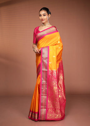Yellow Kanjivaram Silk Saree With Blouse Piece