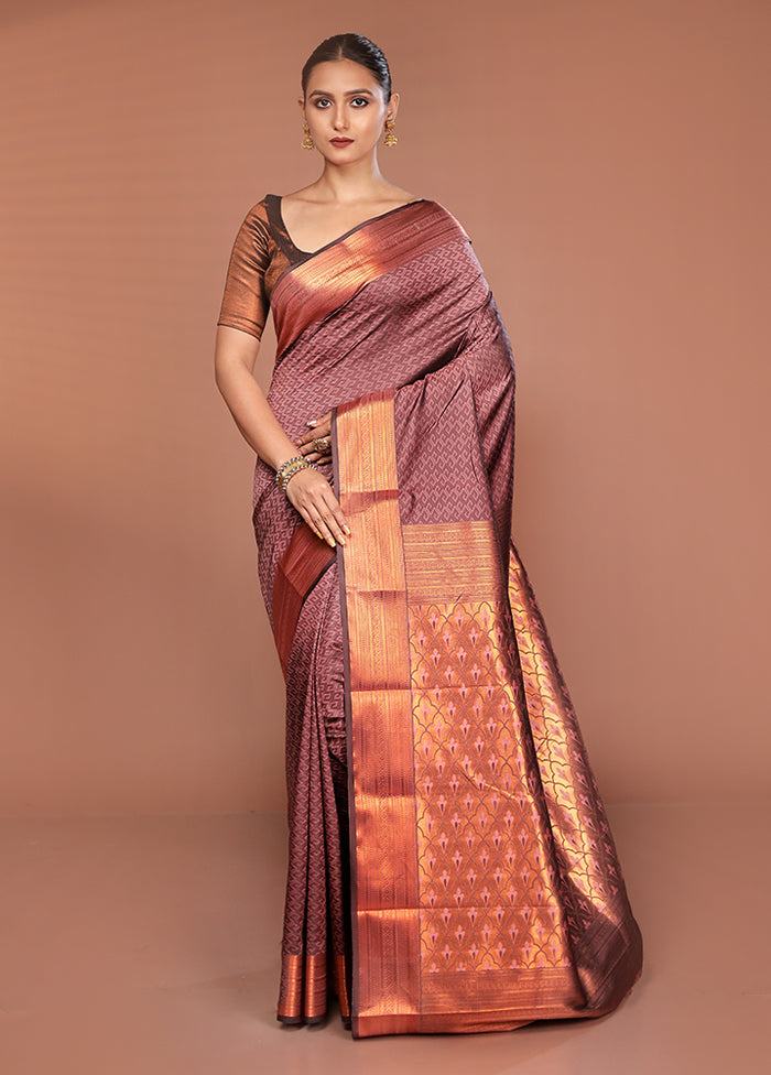 Pink Kanjivaram Silk Saree With Blouse Piece