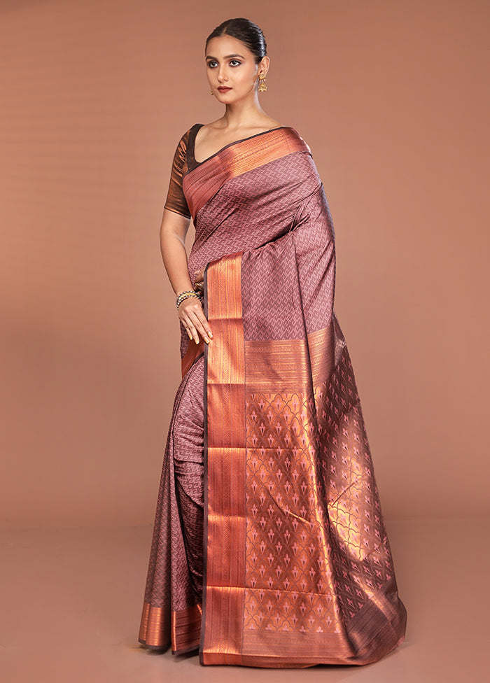 Pink Kanjivaram Silk Saree With Blouse Piece