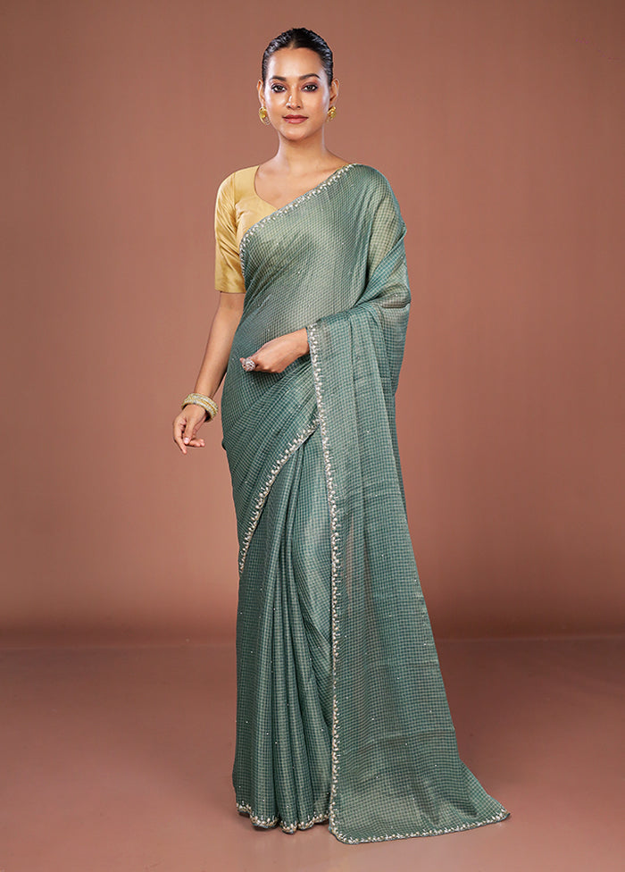 Green Tissue Silk Saree With Blouse Piece