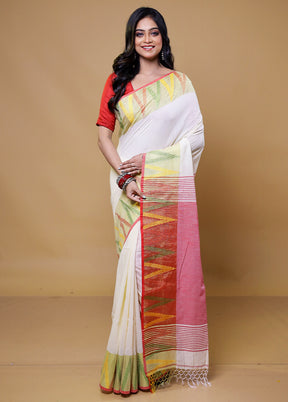 White Cotton Saree With Blouse Piece