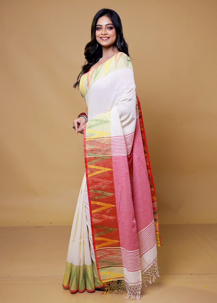 White Cotton Saree With Blouse Piece