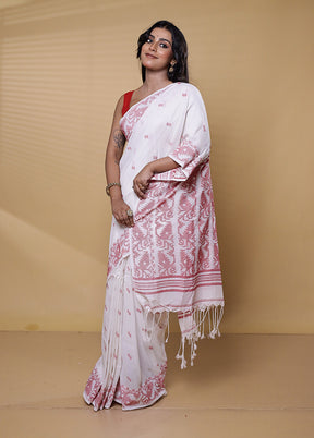 White Cotton Saree With Blouse Piece