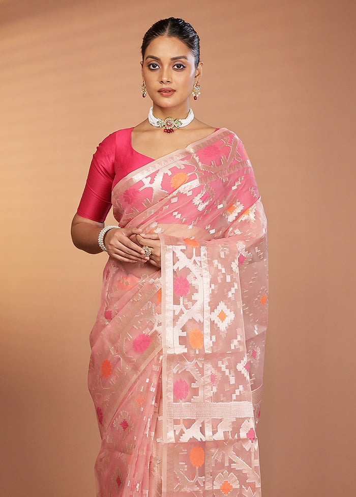 Pink Organza Saree With Blouse Piece