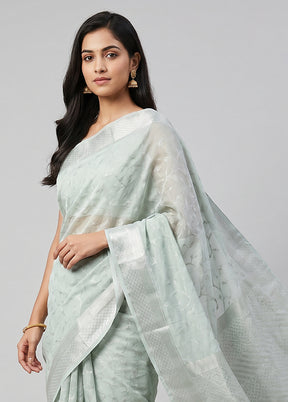 Green Pure Cotton Saree With Blouse Piece