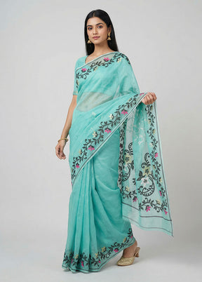 Green Jamdani Cotton Saree Without Blouse Piece