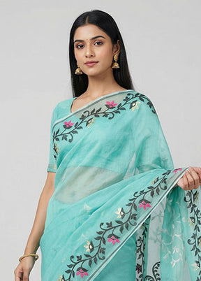 Green Jamdani Cotton Saree Without Blouse Piece