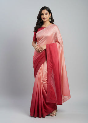 Pink Chiffon Silk Saree With Blouse Piece