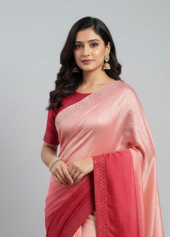 Pink Chiffon Silk Saree With Blouse Piece