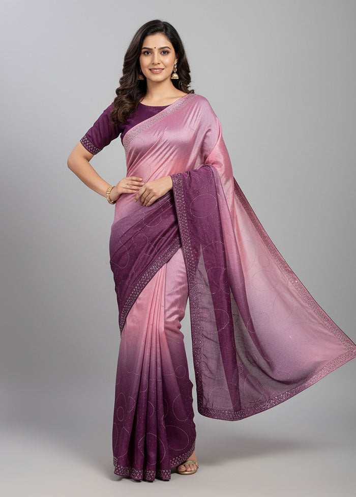 Purple Chiffon Silk Saree With Blouse Piece