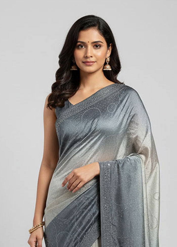 Grey Chiffon Silk Saree With Blouse Piece