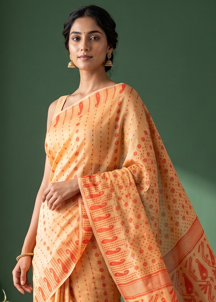 Cream Jamdani Cotton Saree Without Blouse Piece