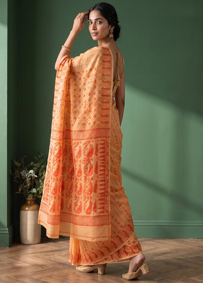 Cream Jamdani Cotton Saree Without Blouse Piece