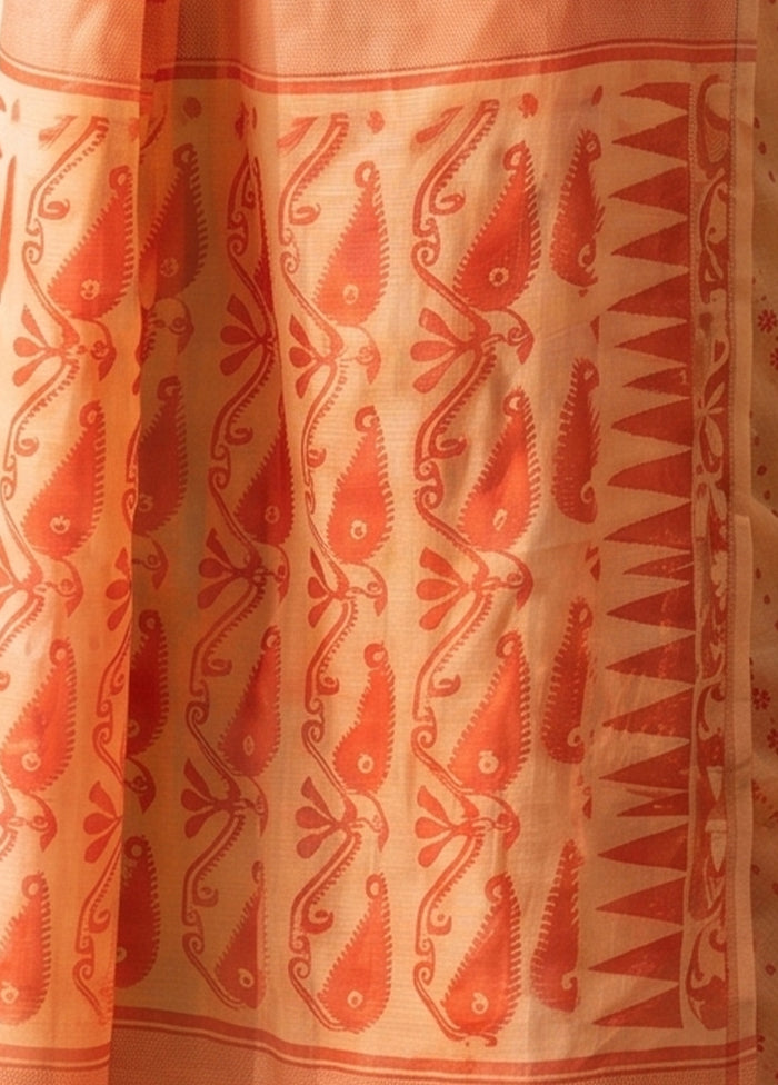 Cream Jamdani Cotton Saree Without Blouse Piece