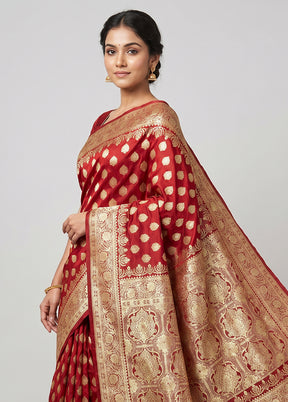 Maroon Banarasi Silk Saree With Blouse Piece