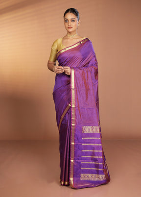 Purple Kanjivaram Silk Saree With Blouse Piece