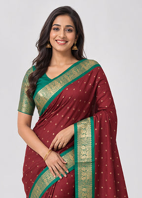 Maroon Kanjivaram Silk Saree With Blouse Piece