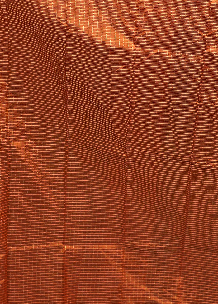 Rust Handloom Kanjivaram Pure Silk Saree With Blouse Piece