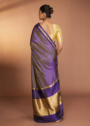 Blue Handloom Kanjivaram Pure Silk Saree With Blouse Piece