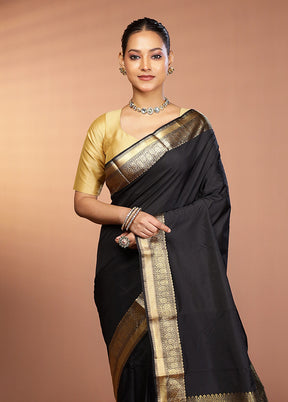 Black Kanjivaram Silk Saree With Blouse Piece