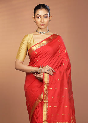 Red Kanjivaram Silk Saree With Blouse Piece