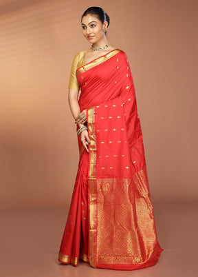 Red Kanjivaram Silk Saree With Blouse Piece
