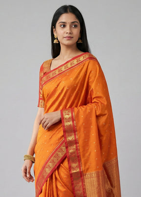 Orange Kanjivaram Silk Saree With Blouse Piece
