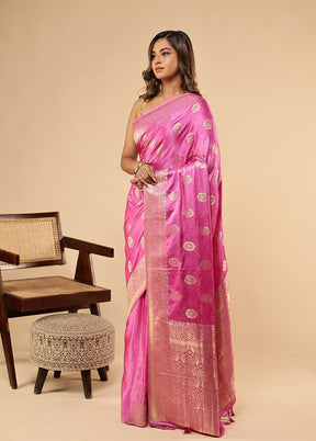 Pink Dupion Silk Saree With Blouse Piece