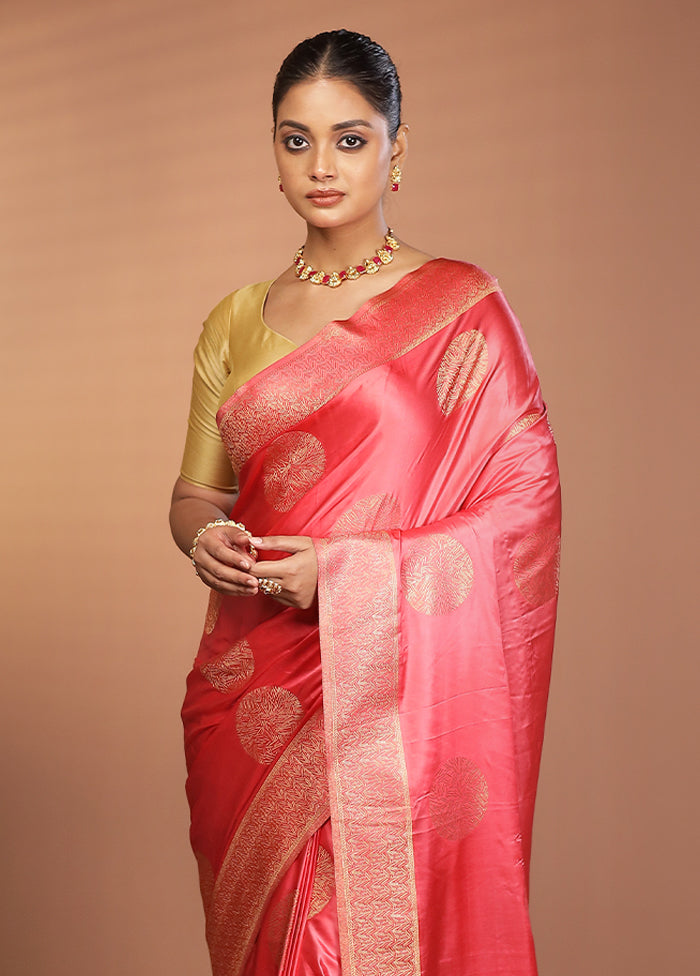 Pink Dupion Silk Saree With Blouse Piece