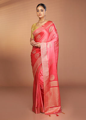 Pink Dupion Silk Saree With Blouse Piece