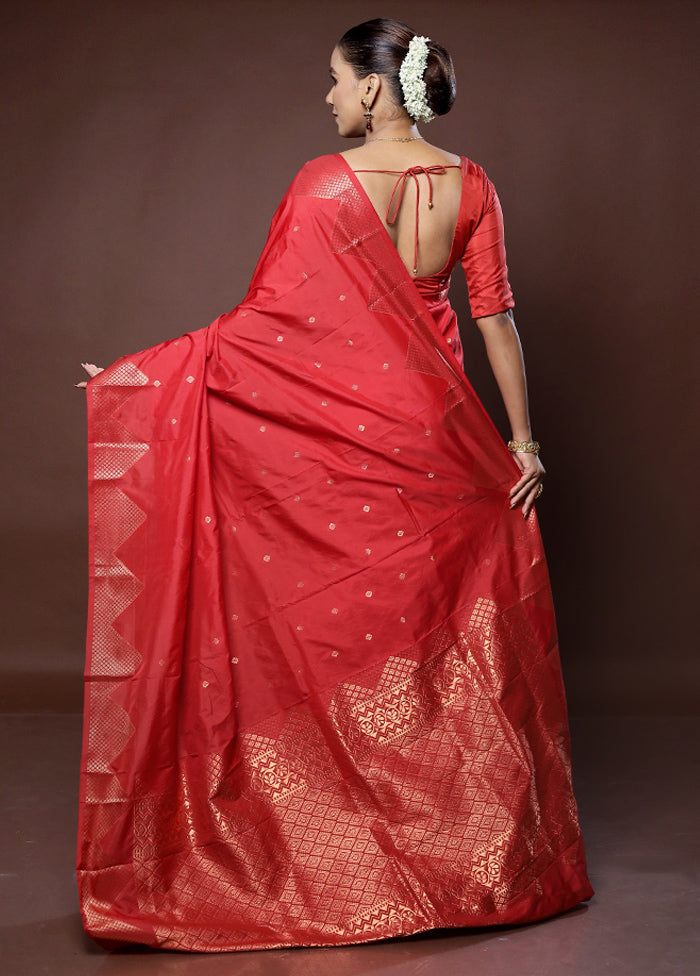 Red Kanjivaram Silk Saree With Blouse Piece - Indian Silk House Agencies