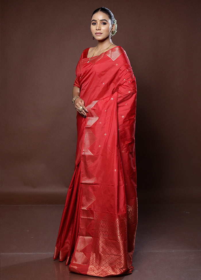 Red Kanjivaram Silk Saree With Blouse Piece - Indian Silk House Agencies